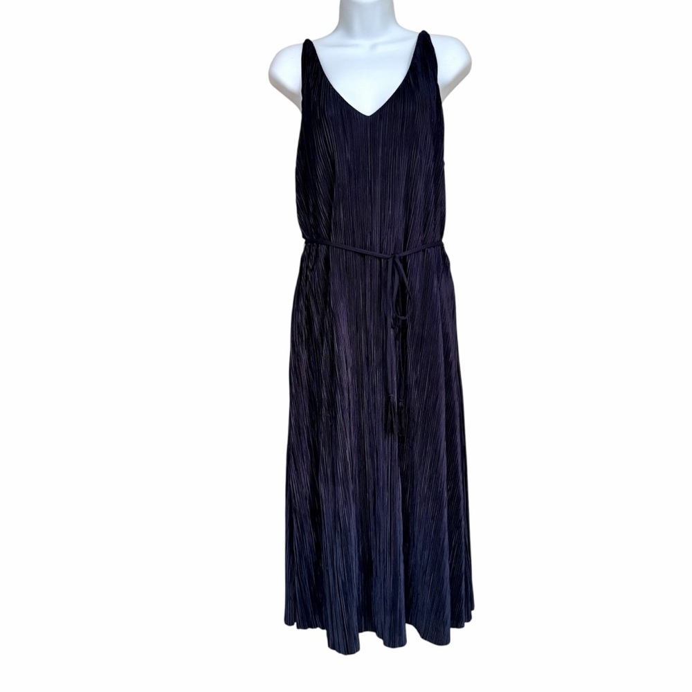 Antonio Melani Delores Navy Blue Knit Dress Size Large Sleeveless Tie Waist Midi